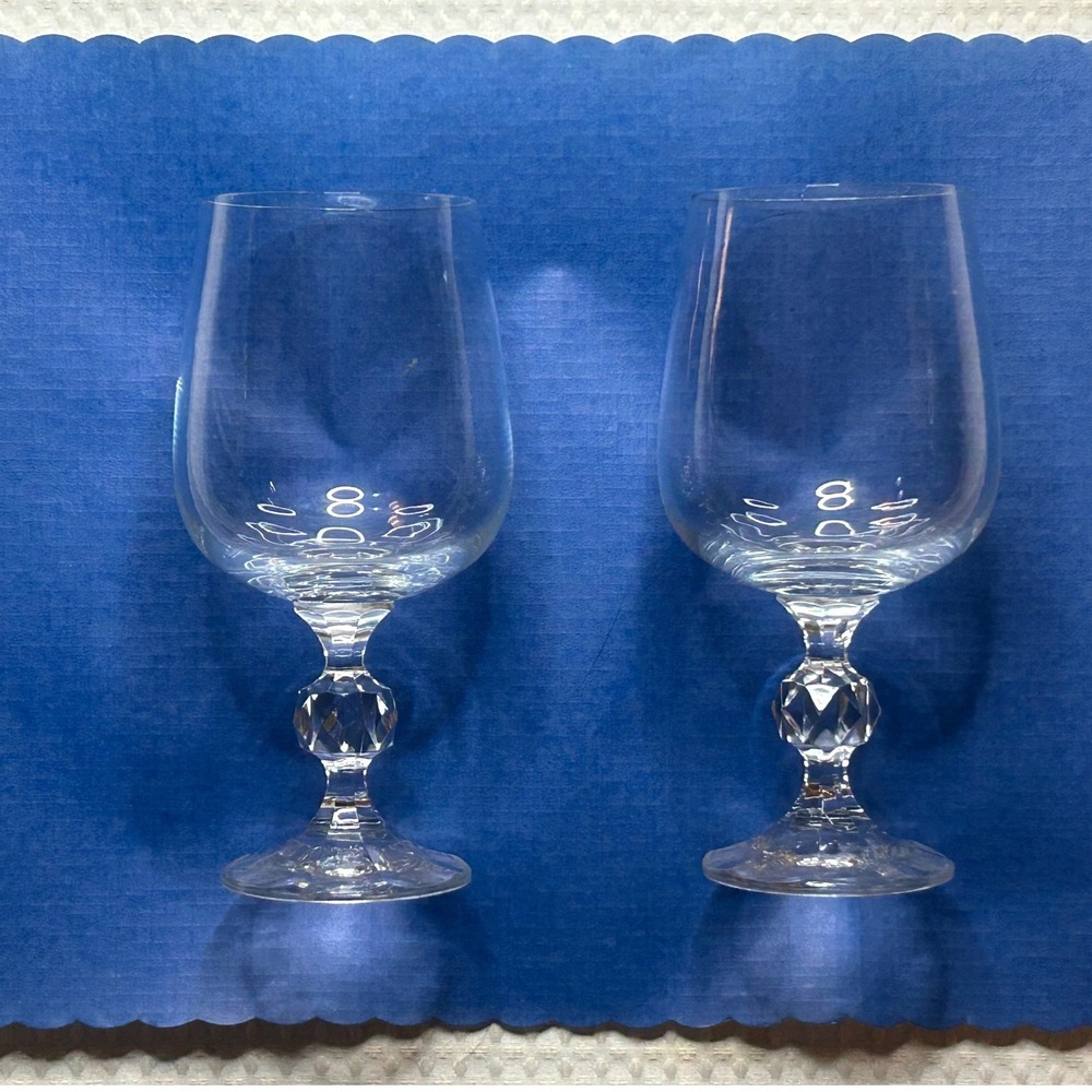 Vintage (2) Bohemia Crystal Wine Glasses Faceted Ball Stem Claudia Collection